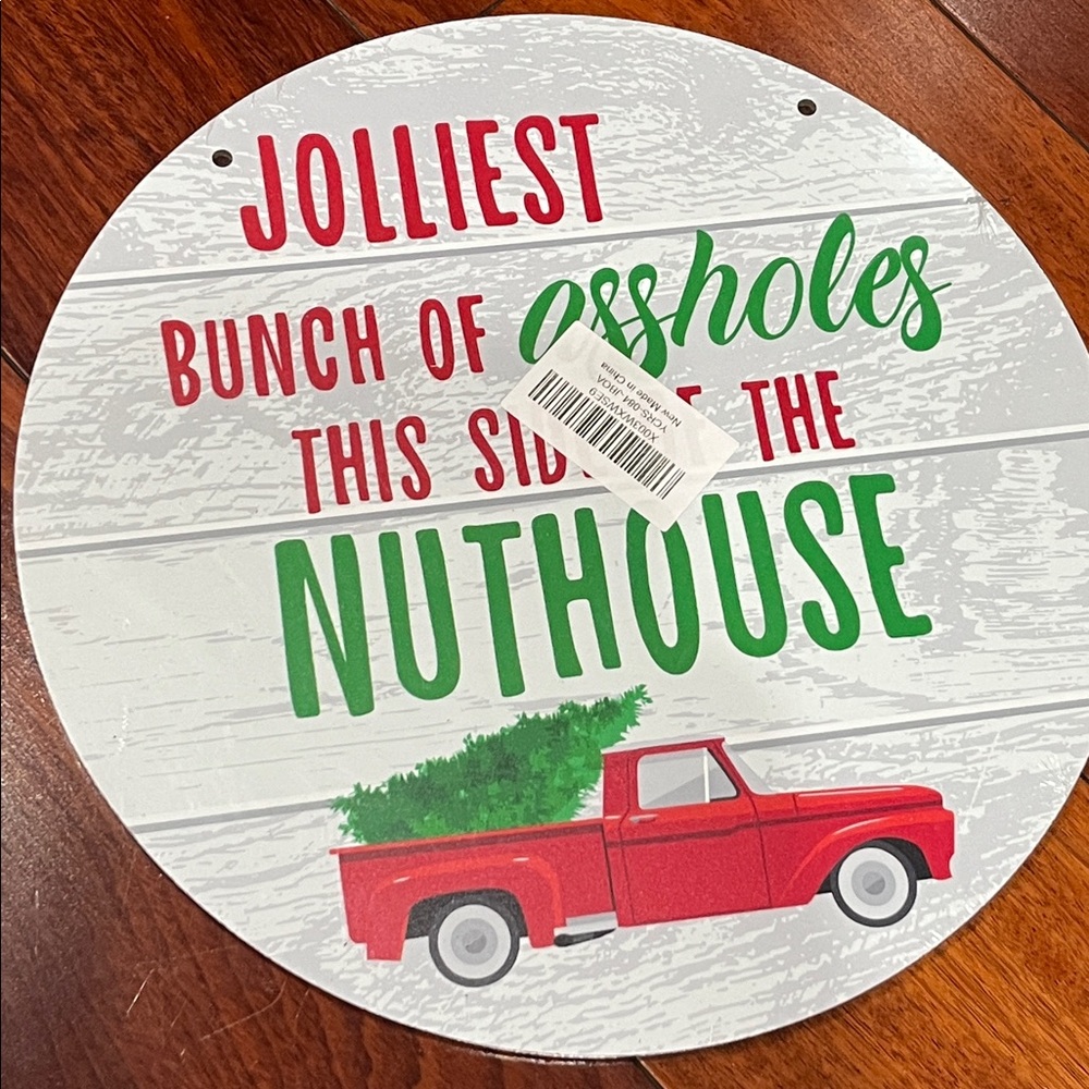 Festive Wall Sign with Red Truck and Green Tree New